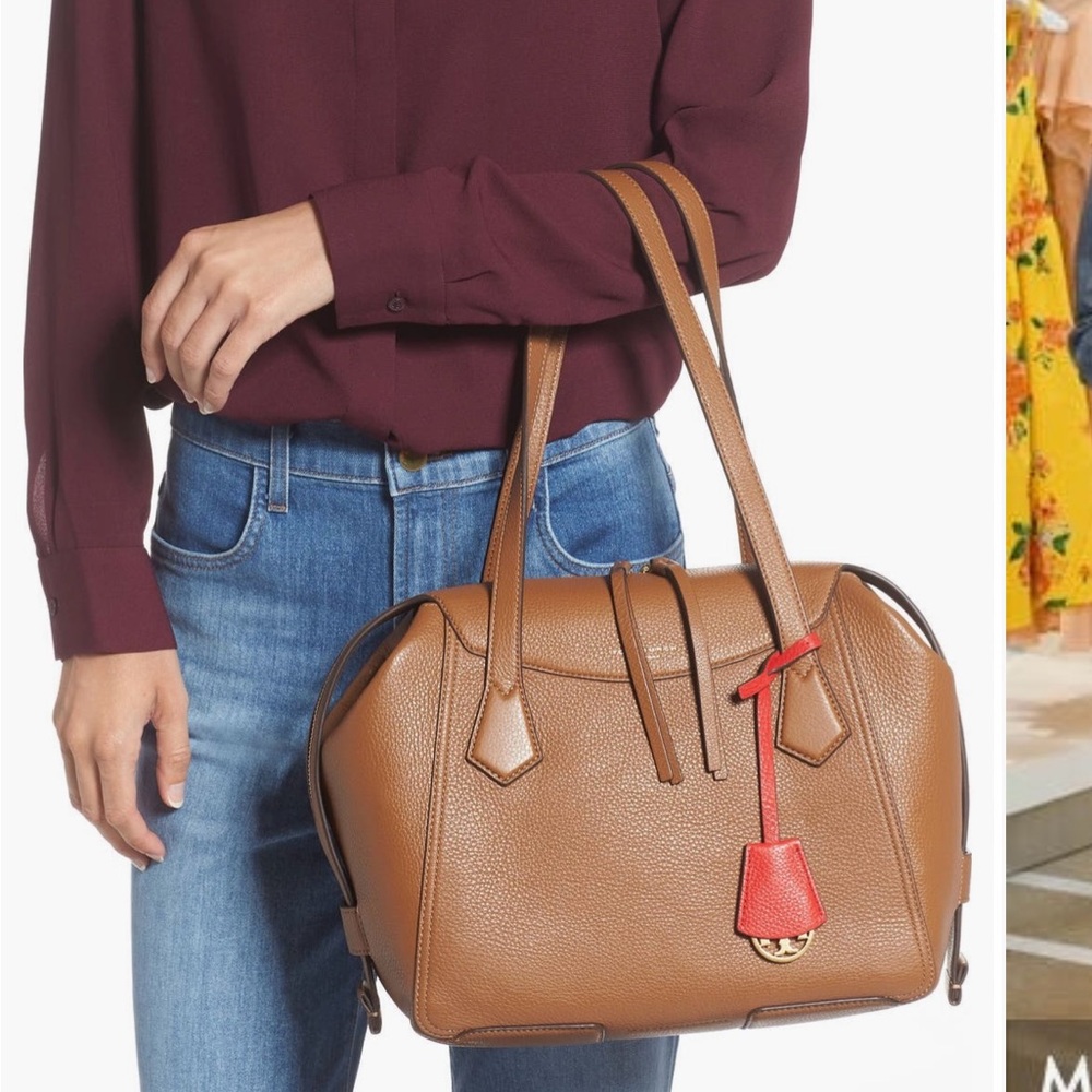 Tory Burch Perry Leather Satchel Bag Brown